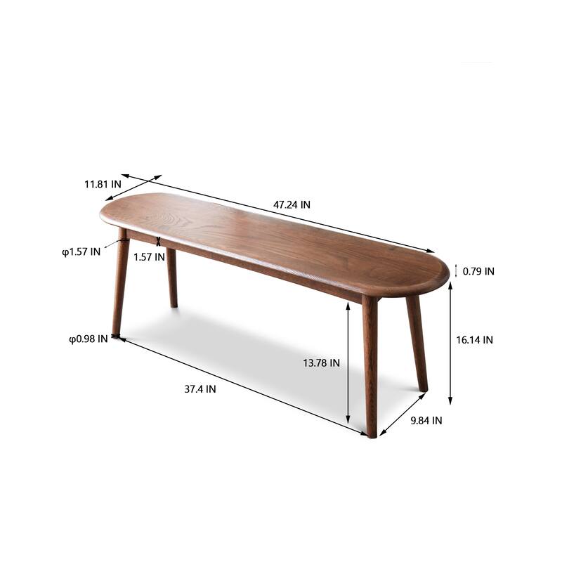 GDFStudio - Elijah Natural Oak Wood Bench with Wide Seat and Half-Round Ends