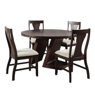 5 Piece Dining Set with Round Tabletop in Espresso