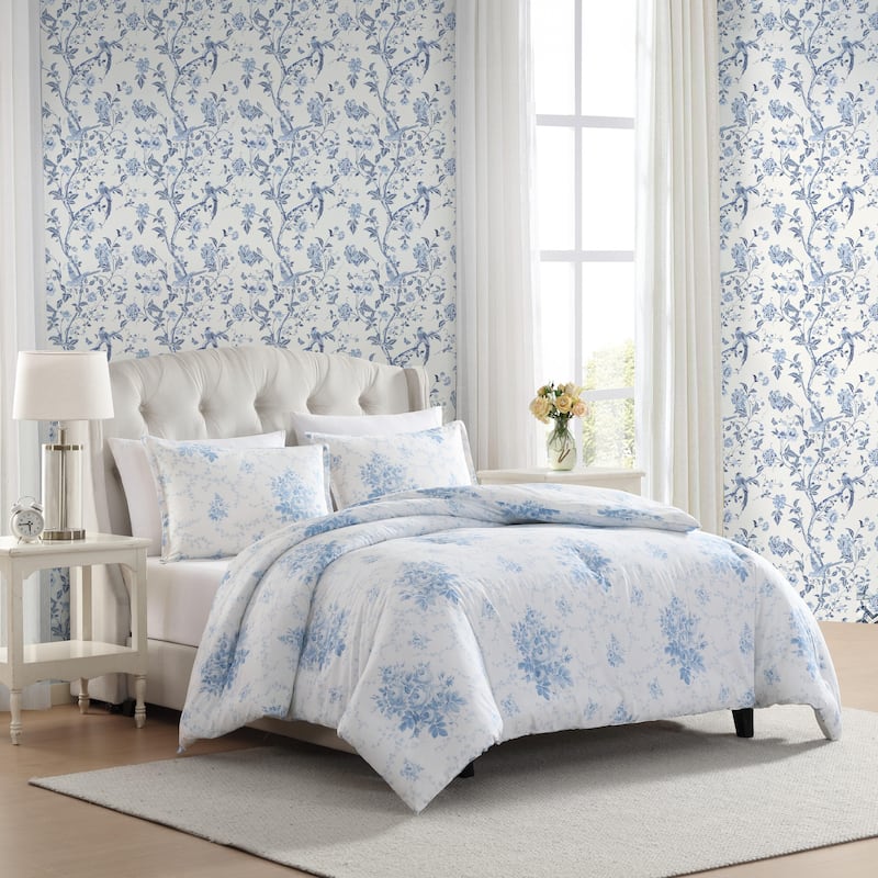 Laura Ashley Sophia Cotton Reversible Blue Duvet Cover Set