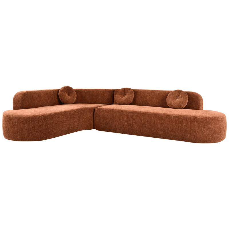 Oversized Curved Sectional Sofa with 3 Round Cushions, High-Resilience Foam Cloud Couch, L-Shaped Comfy 4 Seater Floor Sofa