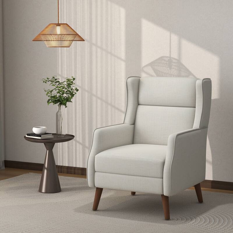 Cotton Linen Accent Chair with Wood Legs