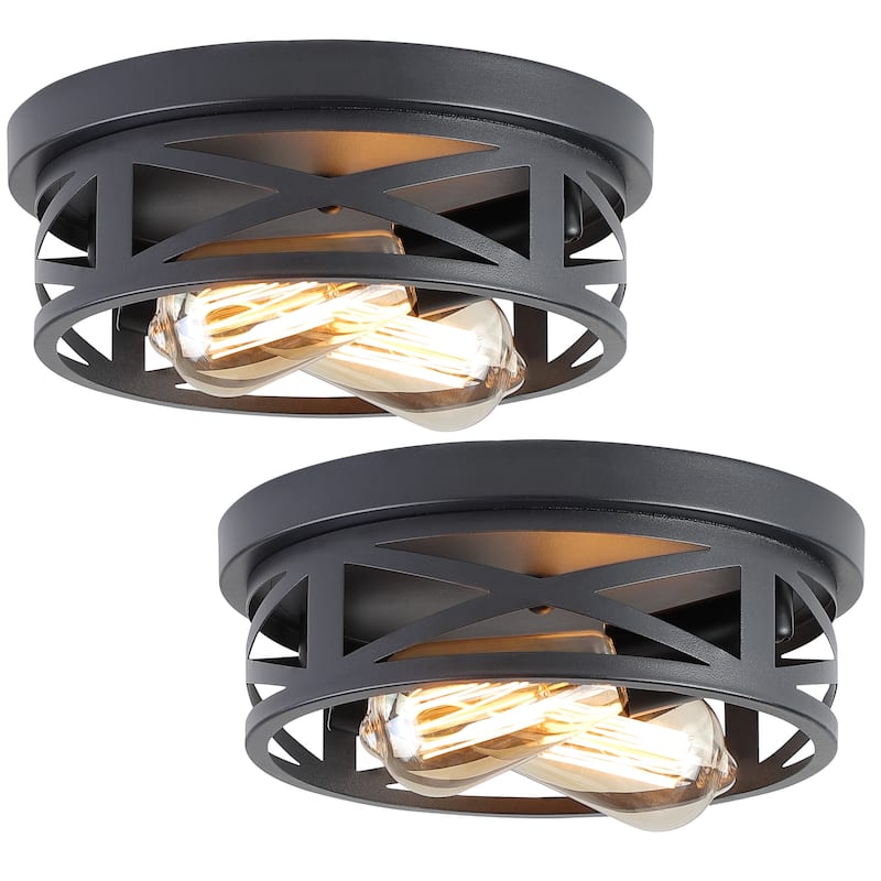2-Light Black Farmhouse Flush Mount Ceiling Light-2 Pack - Black 2-Pack