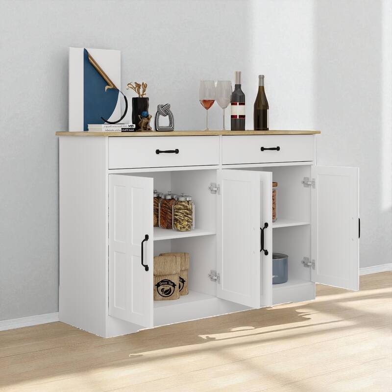 Farmhouse Buffet Sideboard Cabinet with 2 Drawers and 4 Doors, Storage Cupboard for Dining and Kitchen.