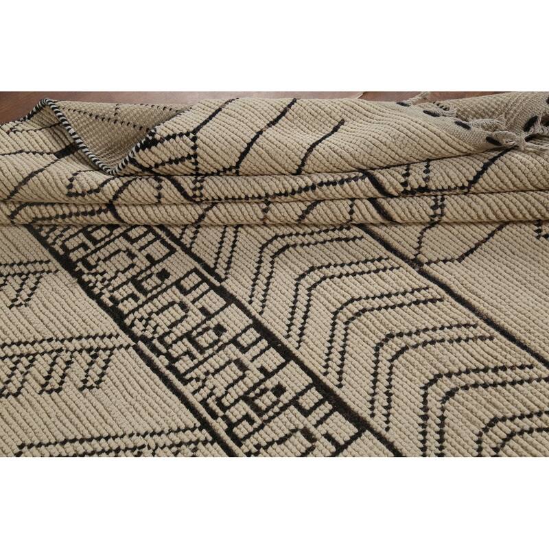 Moroccan Style Area Rug Hand-Knotted Oriental Beige Wool Carpet - 7'9"x 10'6"