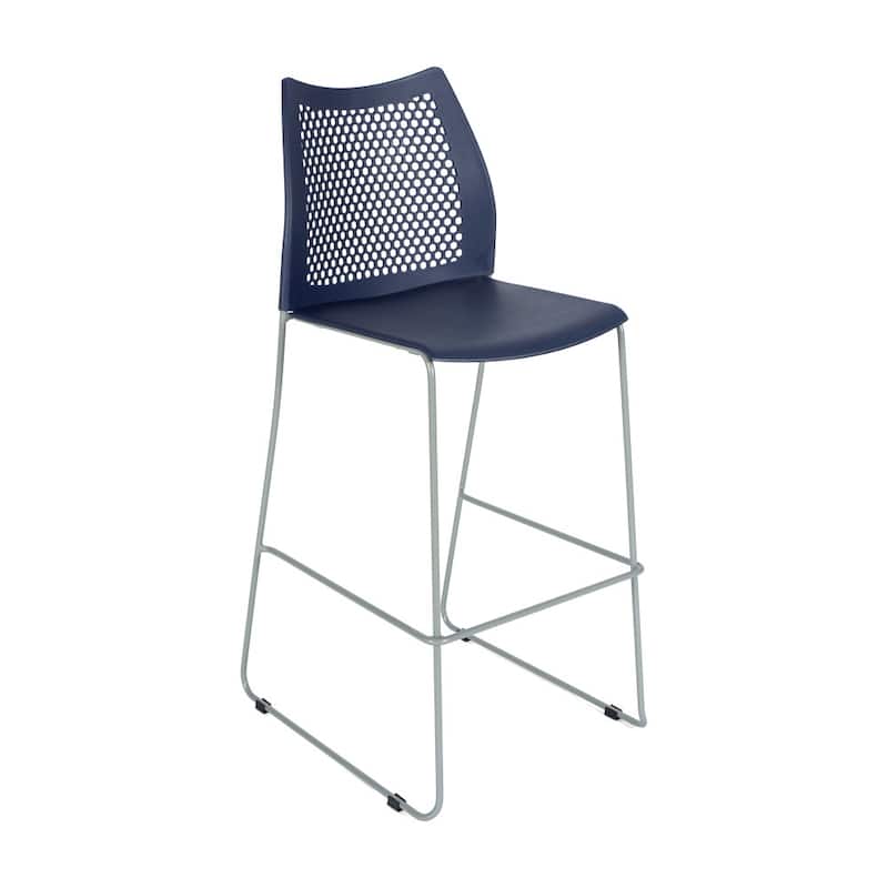 Stackable Sled Base Barstool with Vented Back and Integrated Footrest - 19.75"W x 23.25"D x 44.25"H - Navy Plastic/Gray Frame