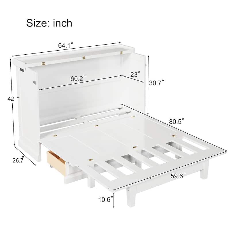 Farmhouse Murphy Bed Convertible Space-Saving Cube Chest Cabinet with Large Drawers and Charging Station, Foldable Platform Bed