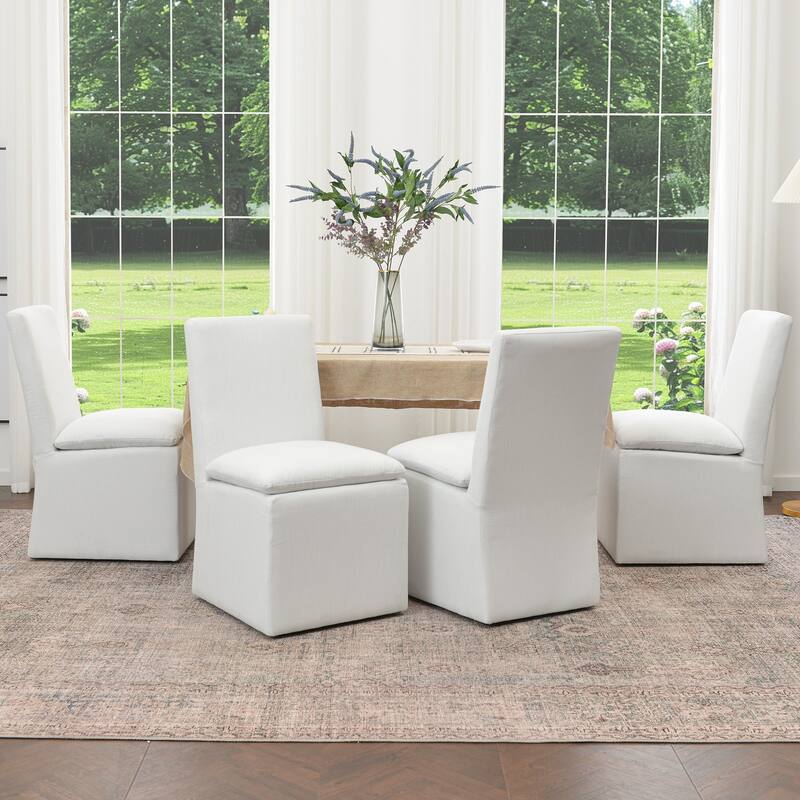 KINWELL 21"W Performance Fabric Dining Chair with Casters (Set of 4) - Ivory