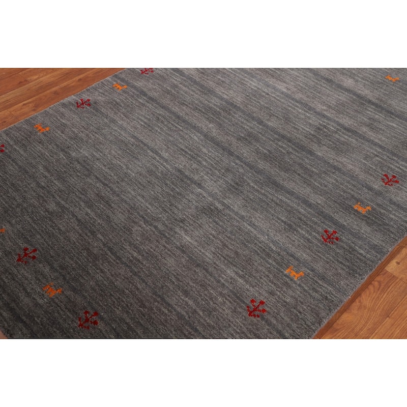 Little Animals Gabbeh Indian Accent Rug Hand-Knotted Wool Carpet - 4'0" x 5'10"