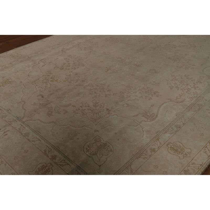 Tabriz Persian Vintage Area Medallion Beige Wool Carpet - 8'4" x 11'1"