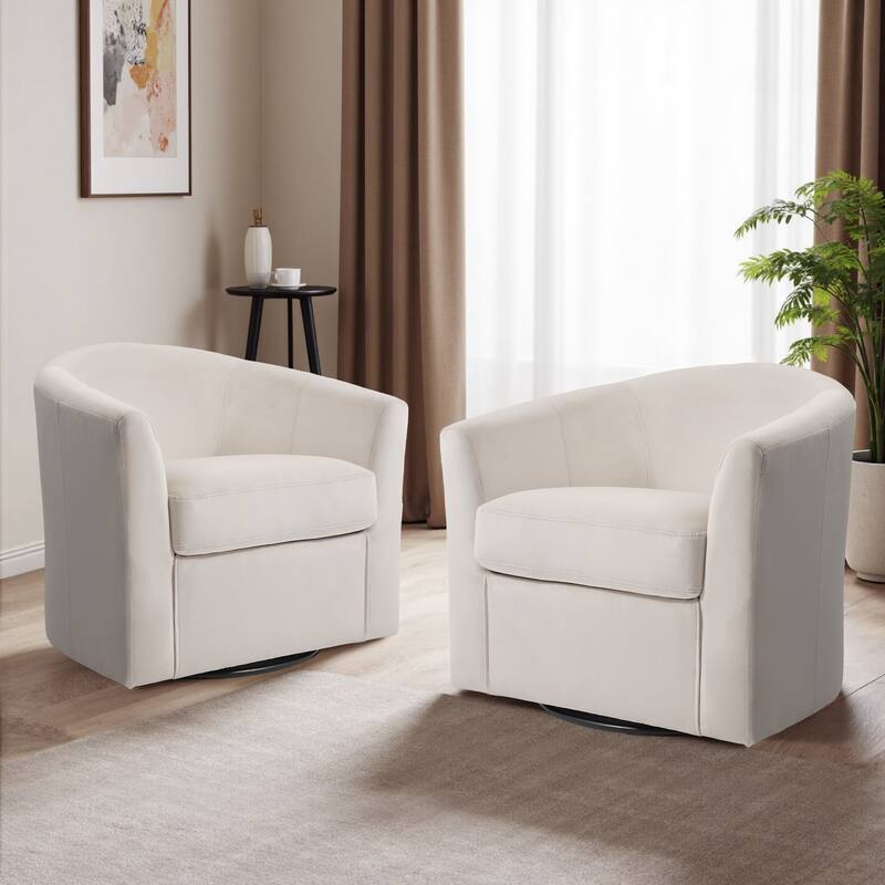 2 Set Modern Upholstered Swivel Barrel Chair Living Room Accent Chair - Ivory/Velvet