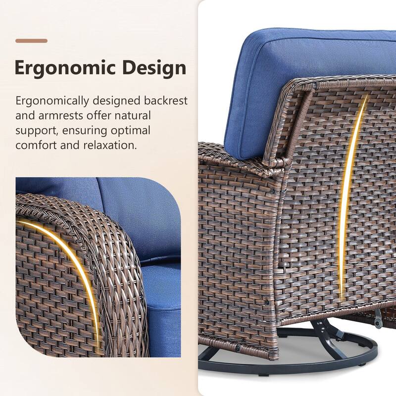 TWrap 5-Piece Wicker Patio Fire Pit Conversation Set with Swivel Gliders and 5-Inch Cushions