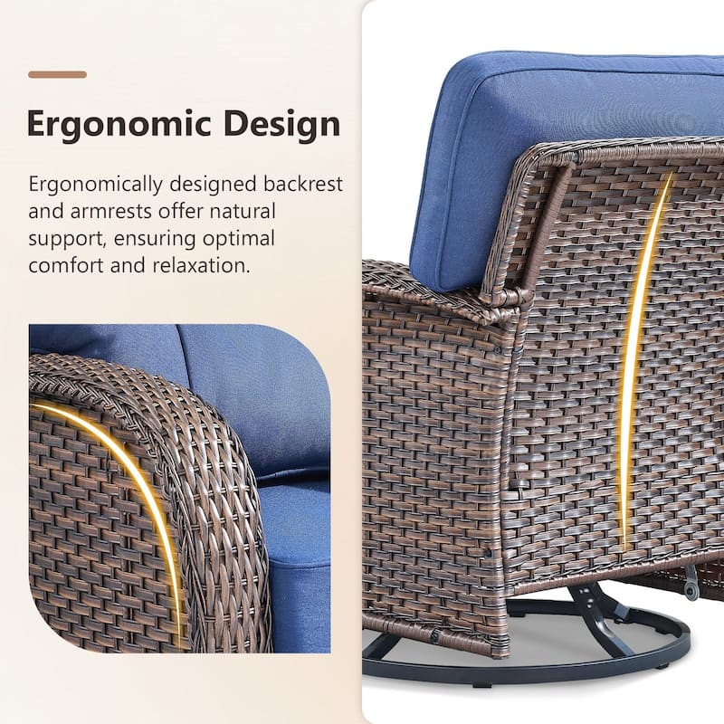 TWrap Wicker Patio Fire Pit Conversation Set with 3-Seat Sofa & Swivel Gliders & Armchairs