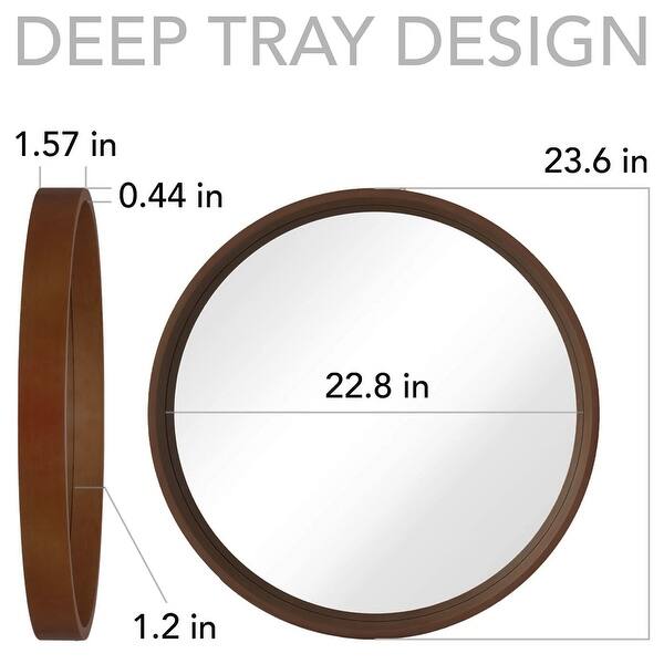 dimension image slide 0 of 3, Classic Wooden Frame Farmhouse Round Wall Mirror