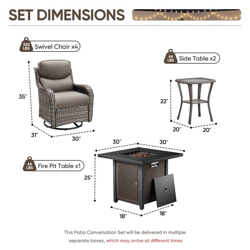 Pocassy 30 In Outdoor Fire Pits with Patio Sofa Swivel Glider Chari Furniture.