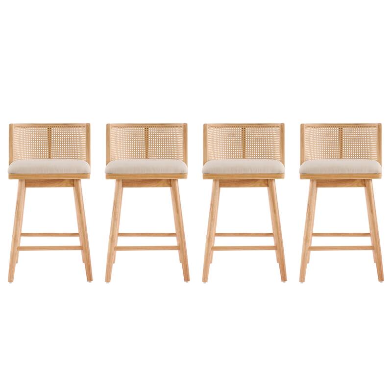 Christopher Knight Home - Talia Scandinavian Upholstered Wooden Counter Stool Set - Bar Chairs with Rattan Backrest