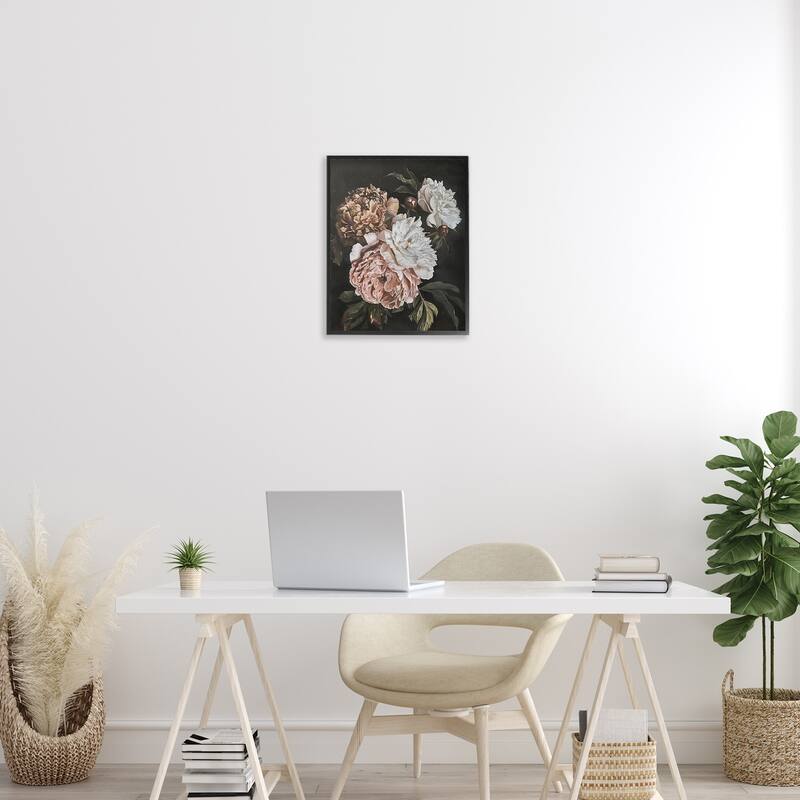 Stupell Moody Peonies on Black Framed Giclee Art Design By Arlington Prints