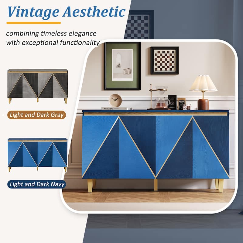 60" Retro Buffet Cabinet - 4-Door Vintage Sideboard with Adjustable Shelves for Dining/Living Room