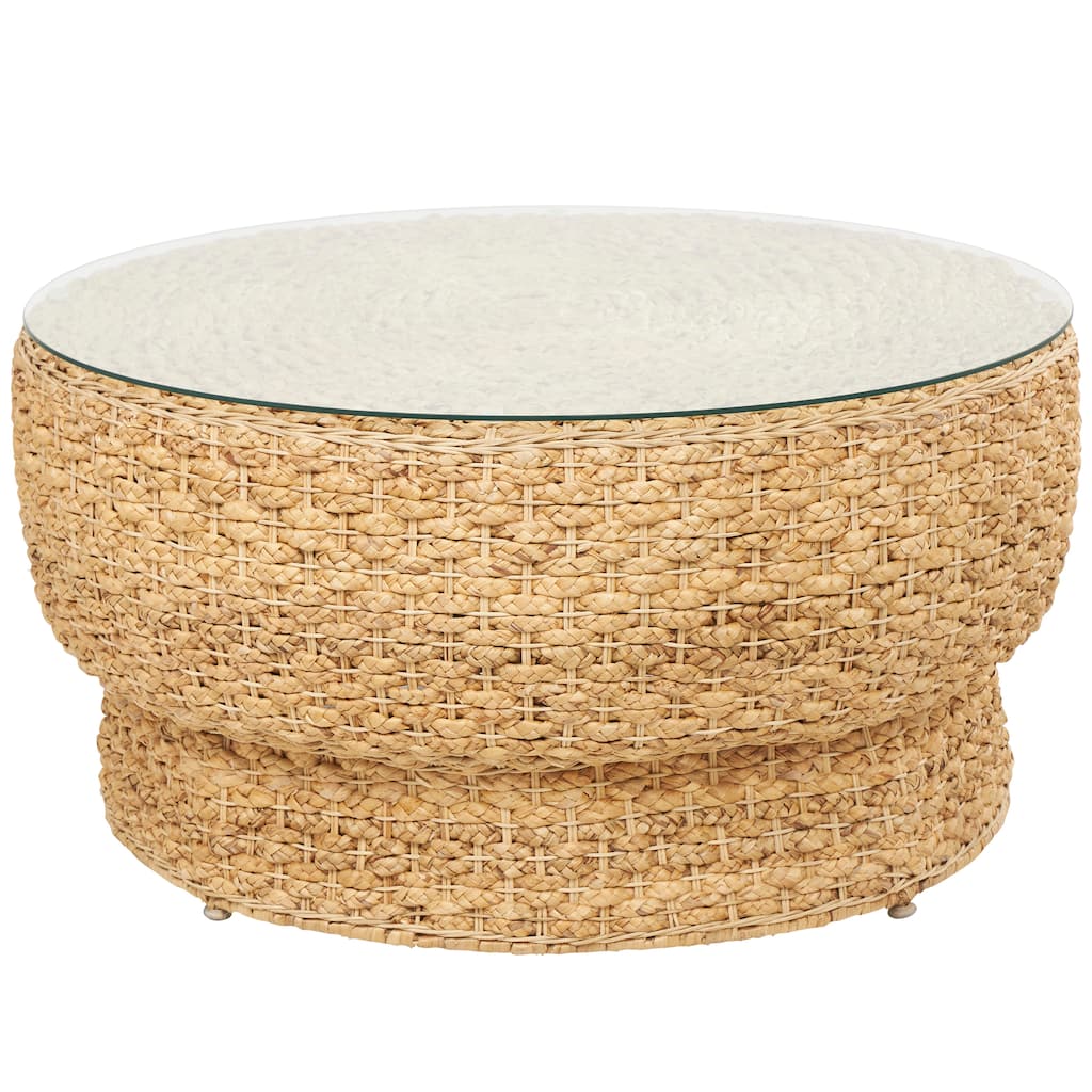 Seagrass Handmade Woven Accent Table with Glass Top - Brown - Roche River Decor - 20"W, 24"H