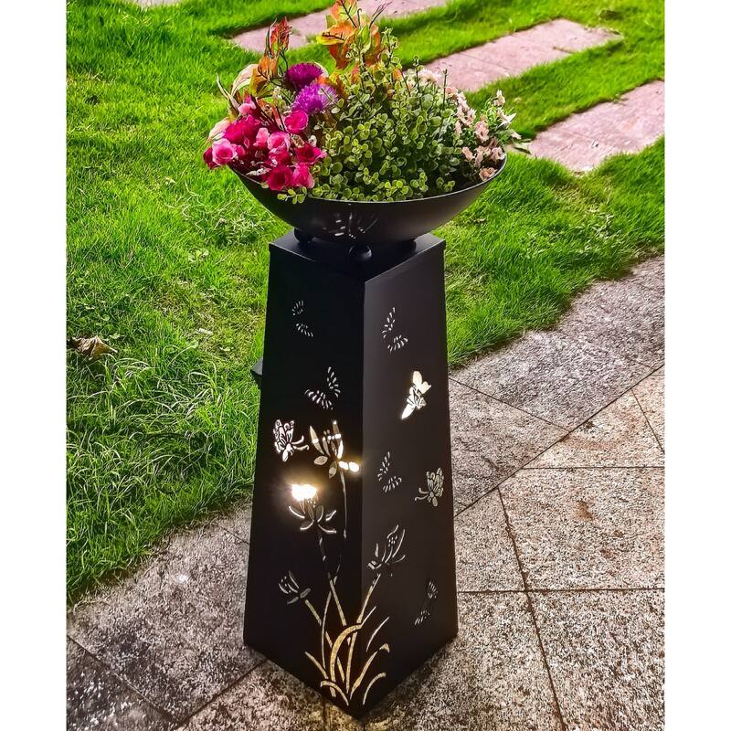 LED Solar Powered Metal Butterfly Planter Holder - 27"