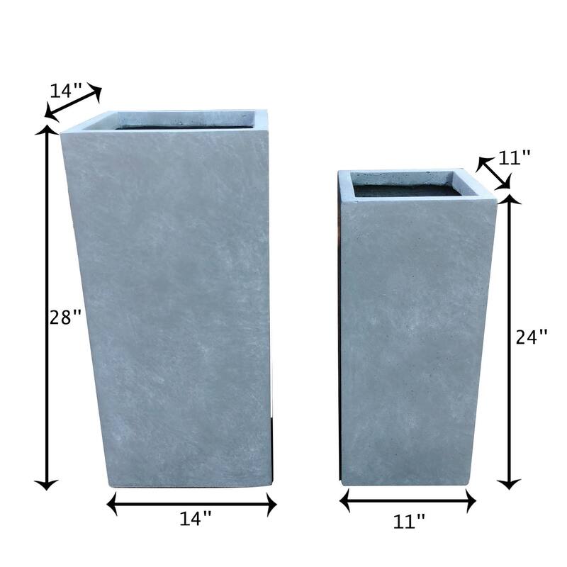 Kante Set of 2 Lightweight Concrete Modern Rectangle Outdoor Planters, 28 and 24 Inch Tall, Slate Gray