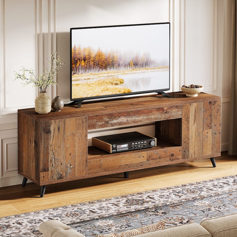 63" Farmhouse TV Stand with Drawers for Living Room, Rustic Brown - 62.99” L x 15.74” W x 23.62” H