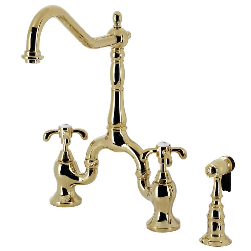 Kingston Brass KS775.TXBS French Country 1.8 GPM Bridge Kitchen Faucet - Polished Brass