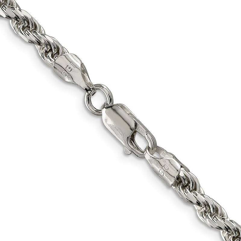 Curata 925 Sterling Silver Solid Polished 4.25mm D Cut Rope Chain Anklet 9 Inch Lobster Claw