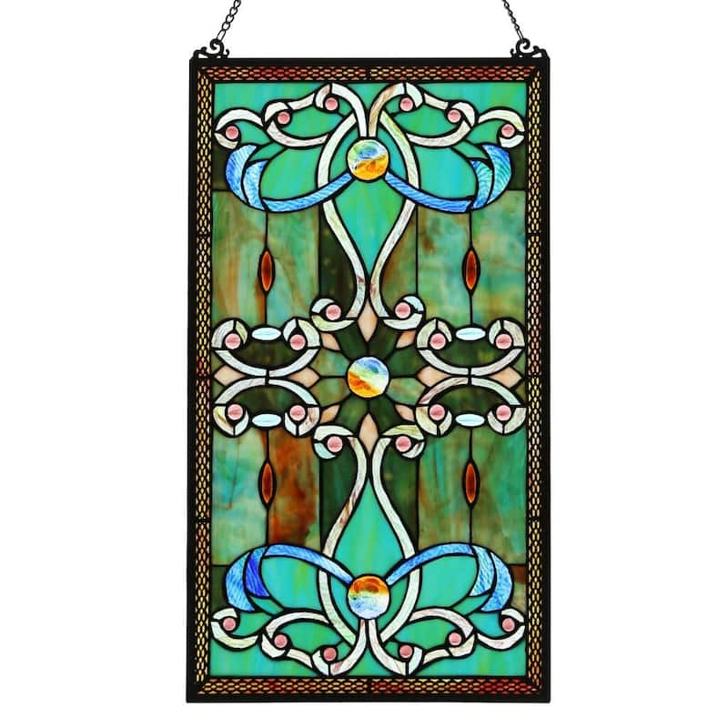 River of Goods Brandi's Tiffany Style Stained Glass Green 26-inch Window Panel - 15"L x 0.25"W x 26"H