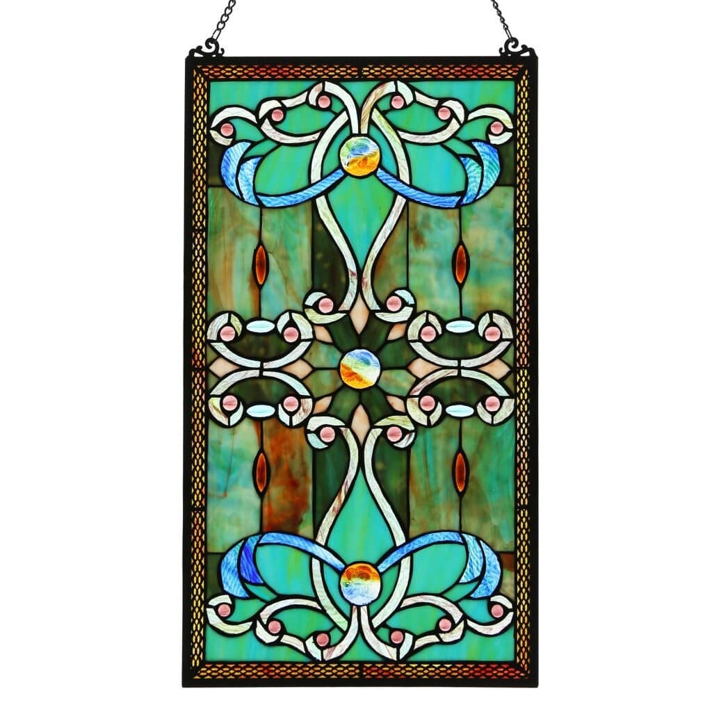 River of Goods Brandi's Tiffany Style Stained Glass Green 26-inch Window Panel - 15"L x 0.25"W x 26"H