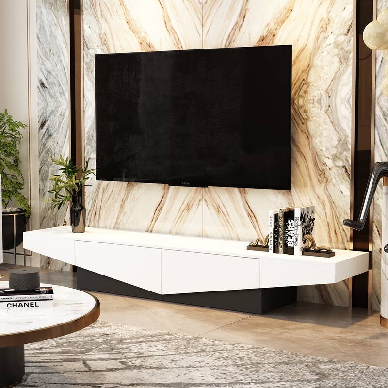 Black&White color scheme TV Cabinet,Entertainment center with 2Drawers - 78.7"W