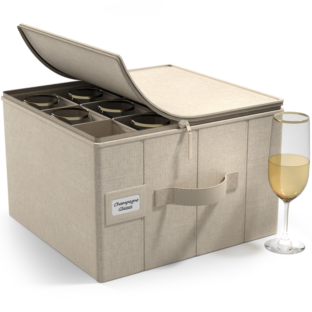 Sorbus China Storage Dinnerware Organizer for Champagne Glasses with Lid (Holds Service for 12) with Felt Protectors (1 Piece)