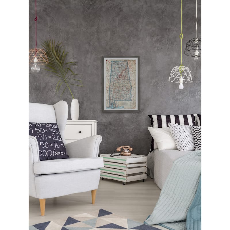 'Blue Alabama Map' Framed Painting Print