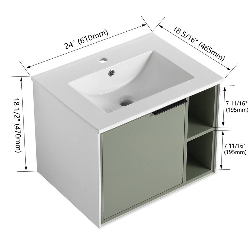 BNK 20"/24"/30" Single Sink Bathroom Vanity with Soft Close Door or Right Side Shelves, Modern Floating Vanity