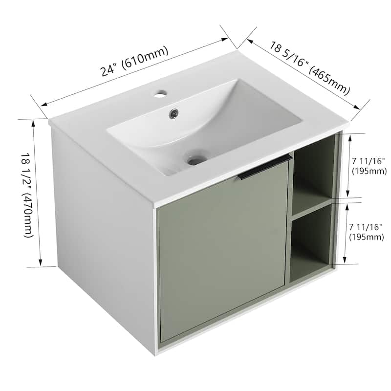 Bathroom Vanity With Sink In 24/30 Inch, Floating Bathroom Vanity With Soft Close Door