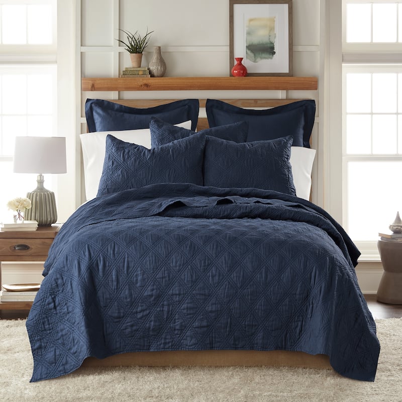 Washed Linen Navy Full/Queen Quilt - Levtex Home - Twin - Twin XL