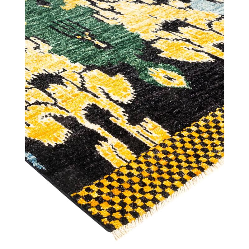 Overton Hand Knotted Wool Contemporary Ikat Black Area Rug - 6' x 9'