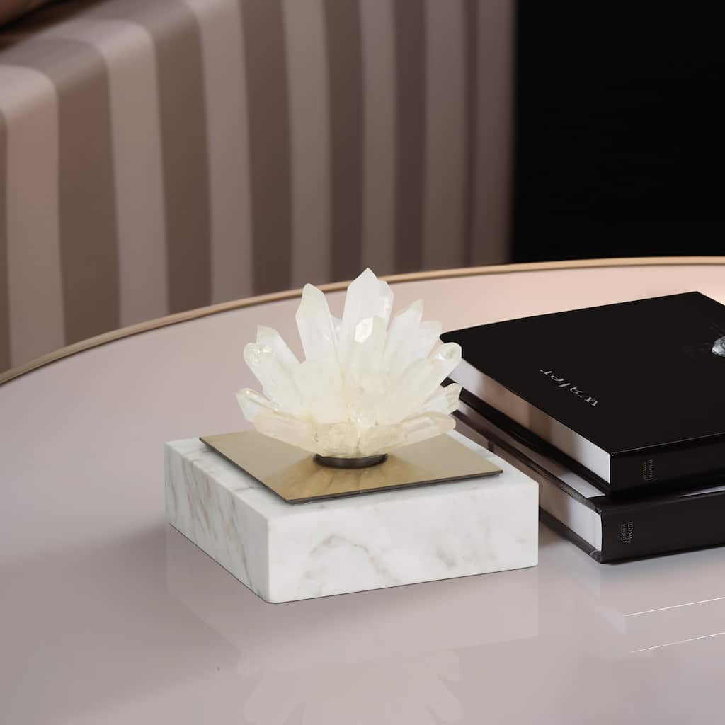 Sagebrook Home 4" Julia Short Crystal And Marble Block, 4"H - 4" x 4" x 4"