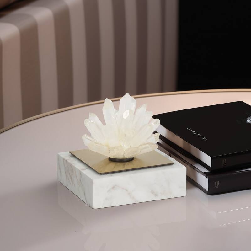 Sagebrook Home 4" Julia Short Crystal And Marble Block, 4"H - 4" x 4" x 4" - White - 4" x 4" x 4"