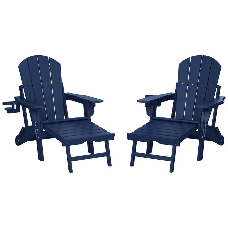 Laguna Outdoor Folding Adjustable Adirondack Chair with Cup Holder & Hideaway Ottoman (Set of 2)