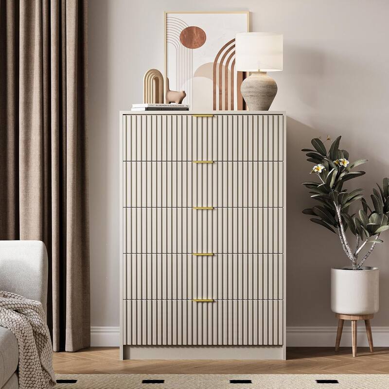 5 Drawer Dresser, 32 Inch Wide Chest with Gold Handles for Bedroom Living Room