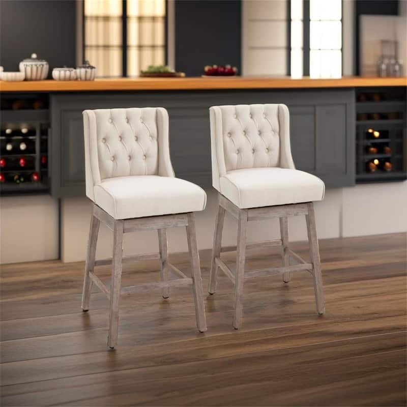 180 Degree Swivel Barstools Set of 2 - Beige