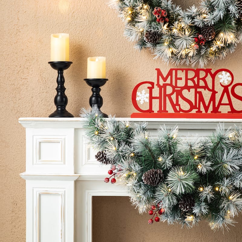 Glitzhome 3FT Pre-Lit Artificial Christmas Swag With 50 Warm White Lights and Timer