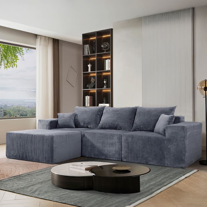 Flexible Layout 4 Piece Modular Couch Convertible L-shaped Sectional Sofa with Ottoman Chaise Lounge and Corduroy Upholstery