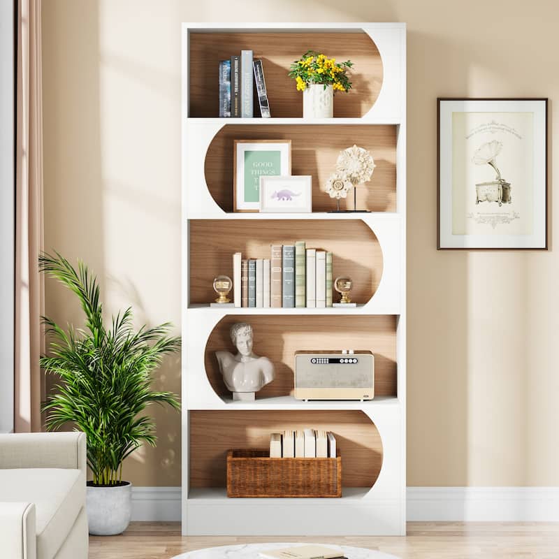 Modern 6 Tier Bookshelf, 71 Inch Tall Bookcase with Classic Shape - White 1-piece