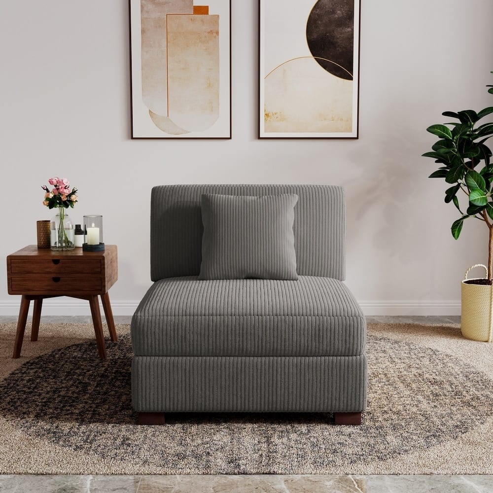 Modern L-Shaped Corduroy Modular Sectional Couch Sofa with Pillows