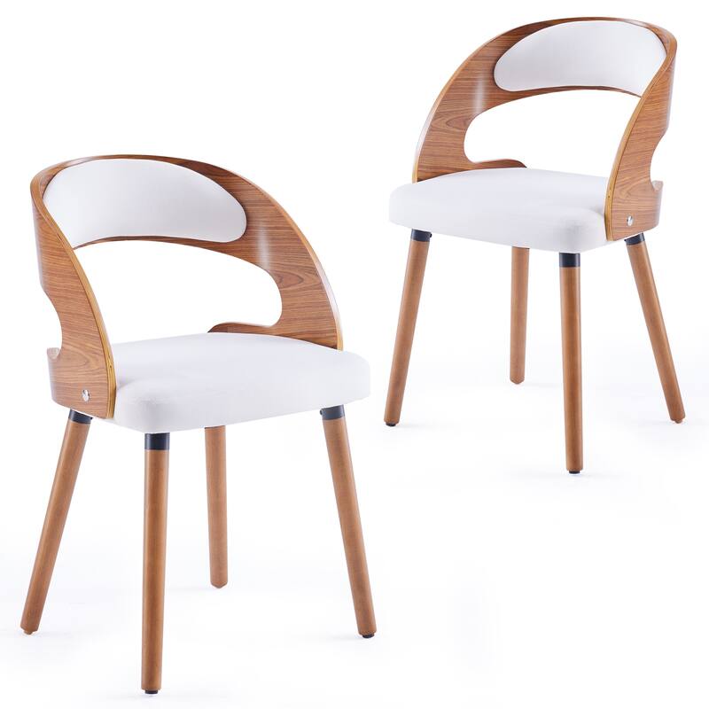 Wood Dining Chairs, Set of 2 Modern Upholstered Dining Chairs with Curved Backrest for Kitchen, Dining Room, Living Room - Beige