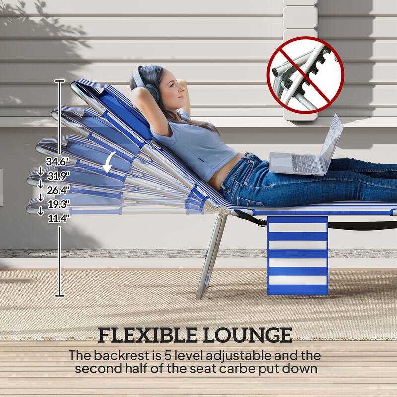 Outsunny Chaise Lounge Chair Outdoor with Face Arm Hole, 5-Position Reclining Face Down Tanning Chair with Carry Strap