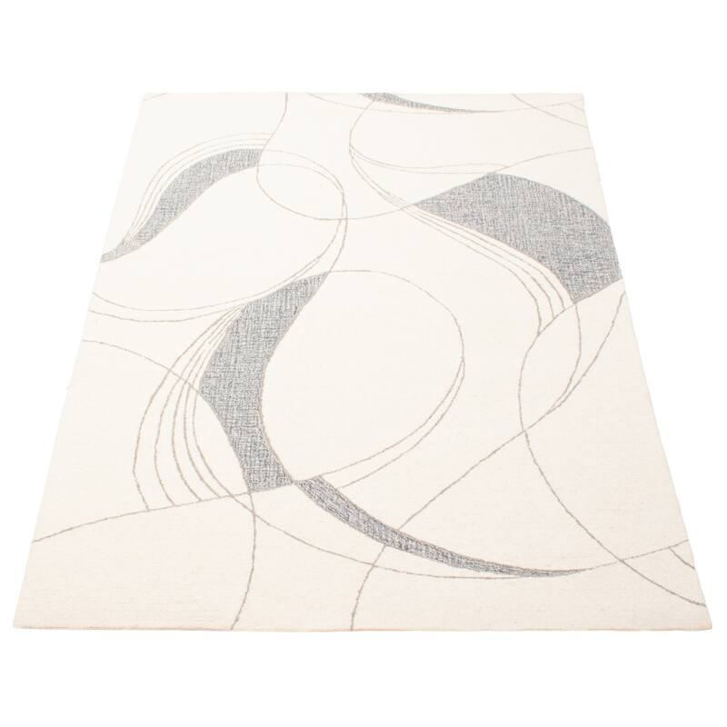 ECARPETGALLERY Hand Tufted Timeless Cream Wool Rug - 5'0 x 8'0