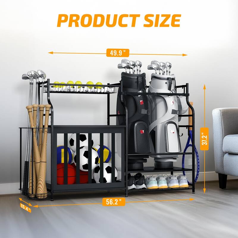 Garage Storage Rack for Golf Bags Balls Bats and Kids Toys