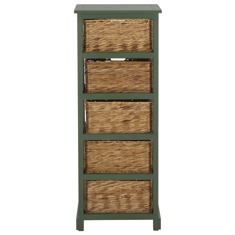 SAFAVIEH Faith Distressed Black 5-Drawer Wicker Basket Storage Tower - 17.3" x 13.4" x 46.1" - 17"W x 13"D x 46"H